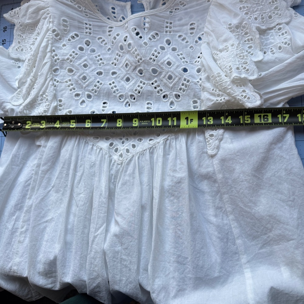 HM Eyelet Ruffle Blouse Womens‎ Size 2 White Long Sleeve Cotton Boho Cottagecore - Picture 9 of 12